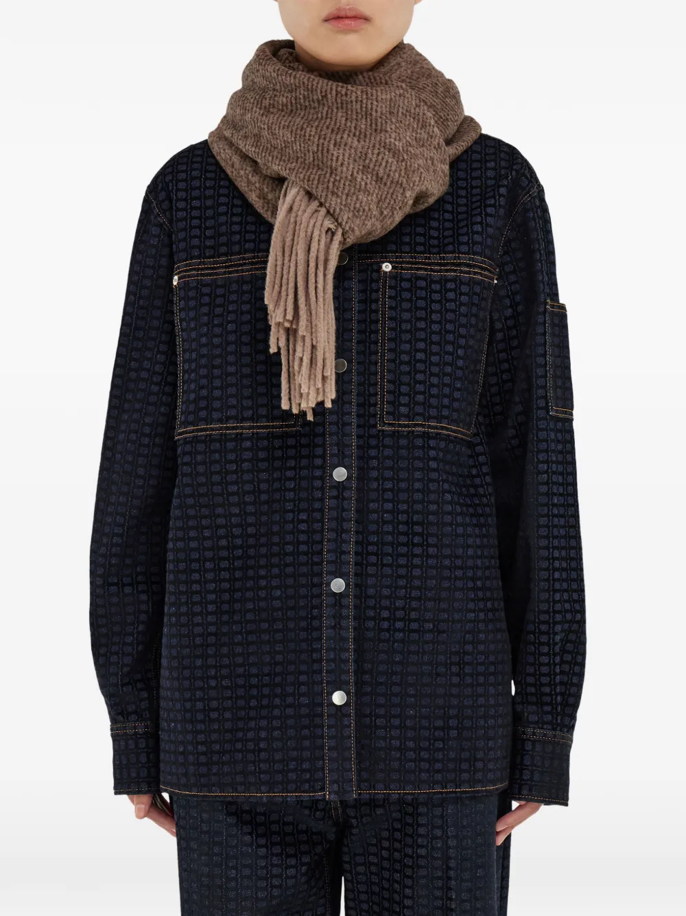 Ferragamo Jacquard Fringed Scarf In Brown