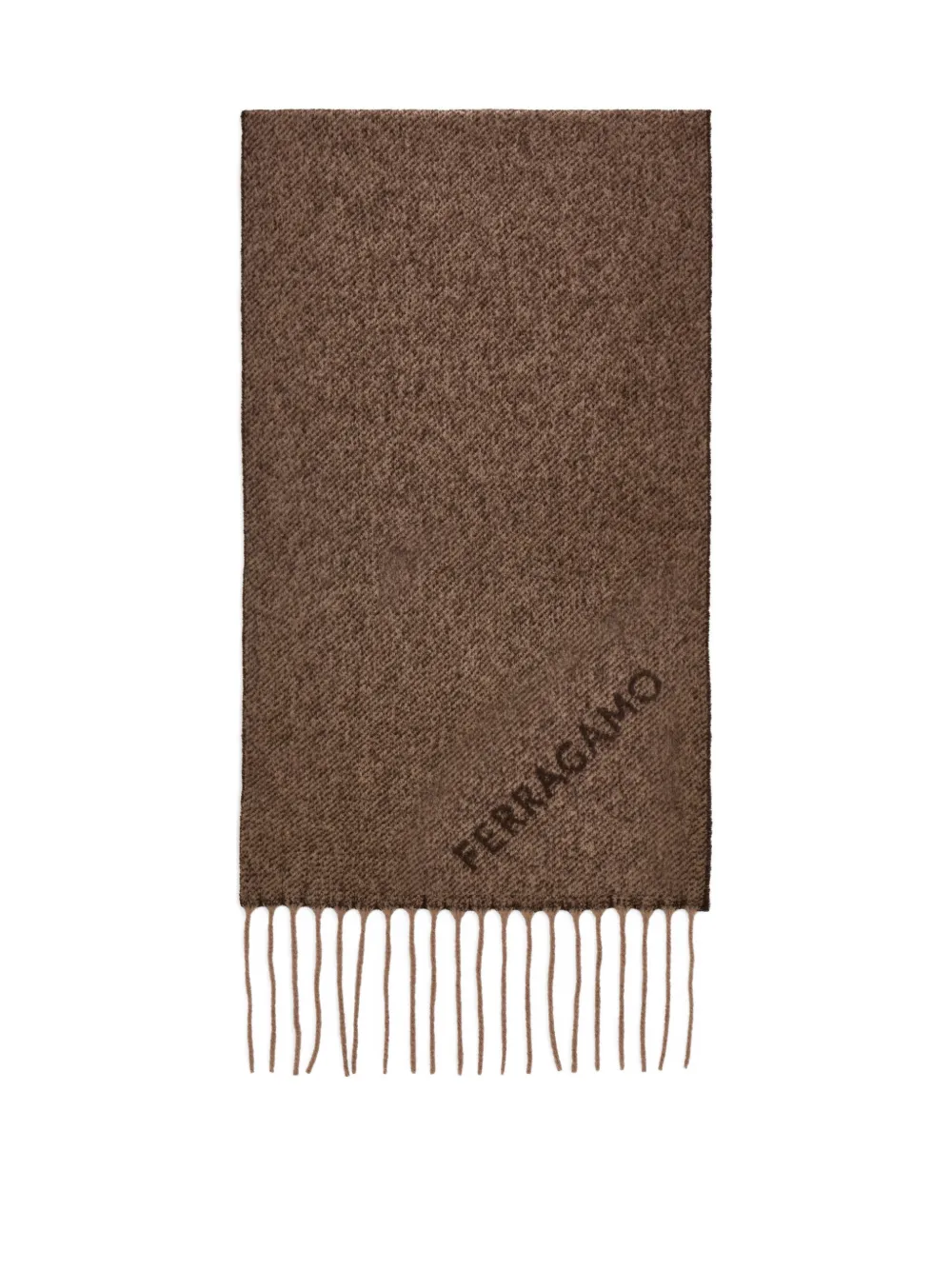 Ferragamo Jacquard Fringed Scarf In Brown