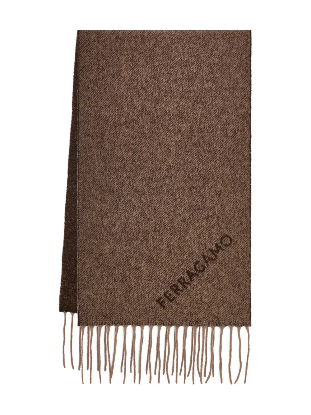 Ferragamo Jacquard Fringed Scarf In Brown