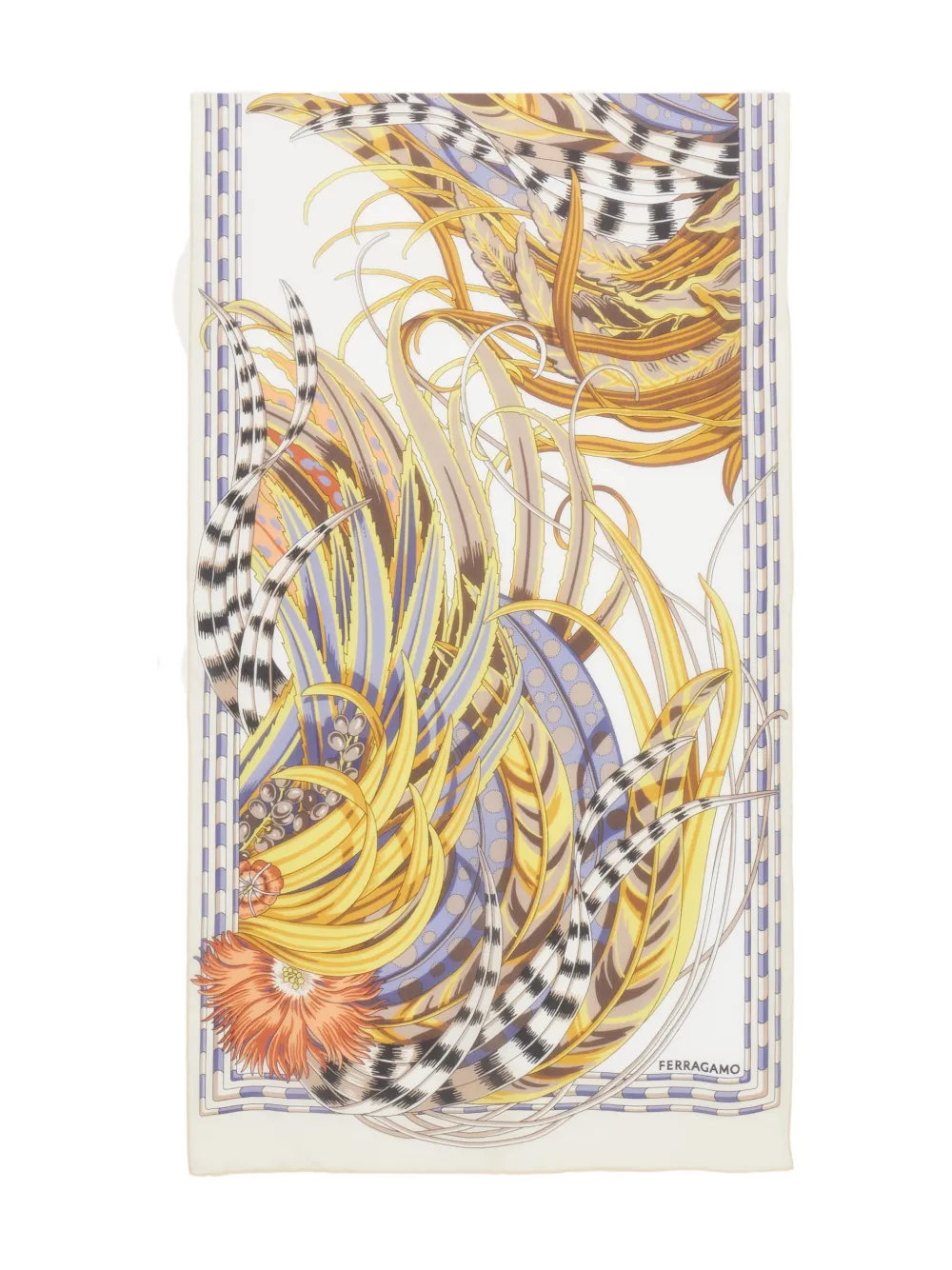 Ferragamo Rooster Print Silk Scarf In Brown