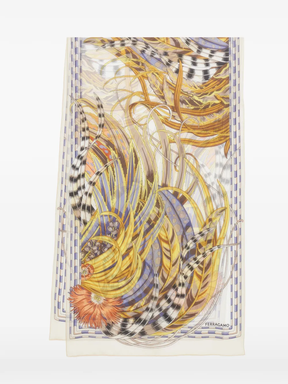 Ferragamo Rooster Print Silk Scarf In Brown