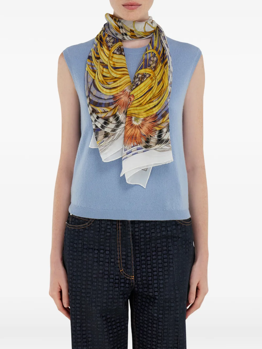 Ferragamo Rooster Print Silk Scarf In Brown