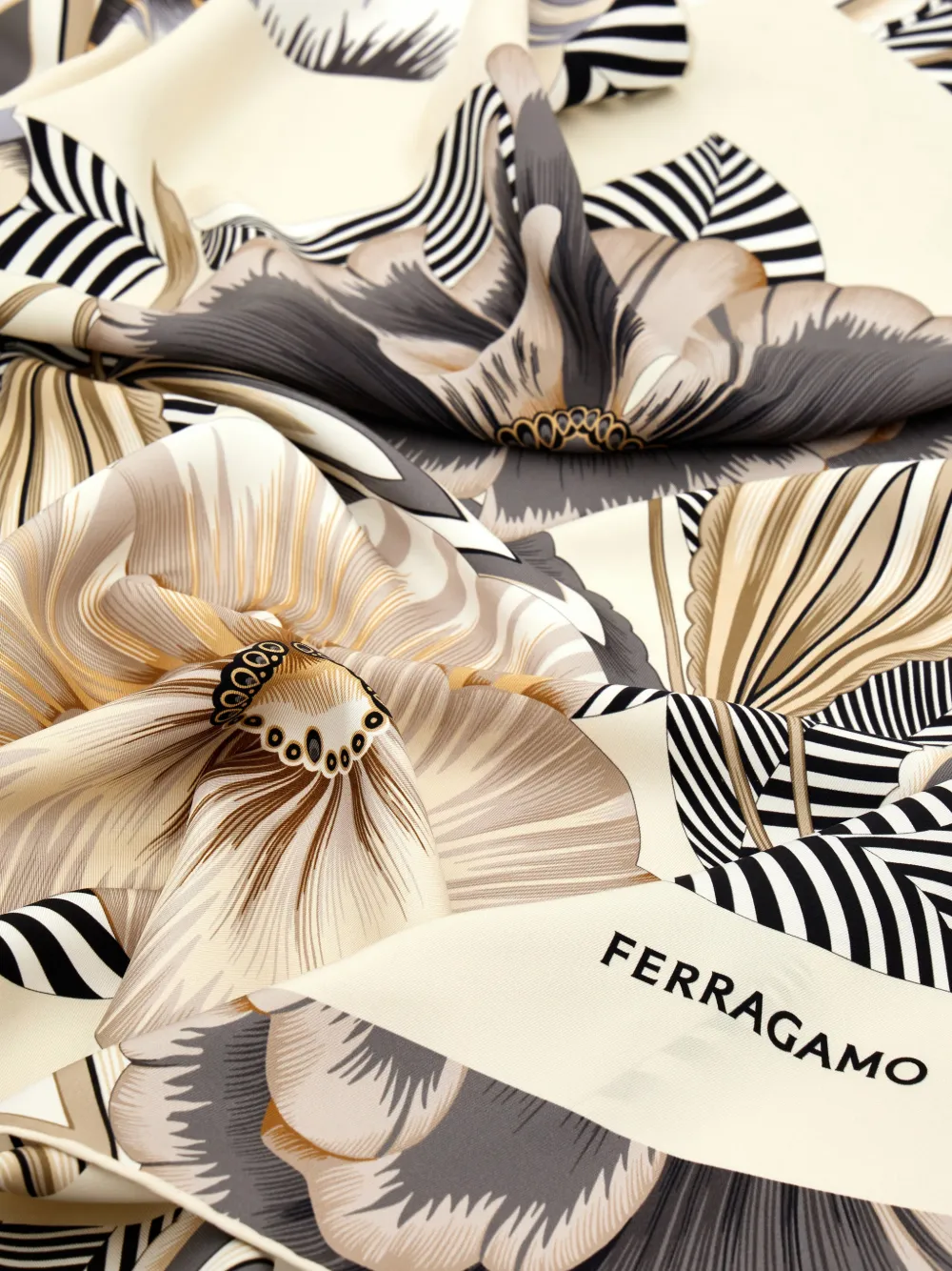 Ferragamo Floral Print Silk Scarf In Neutral