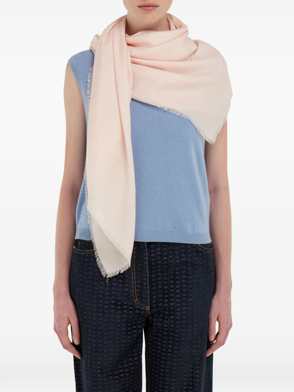  Ferragamo Gancini Jacquard Fringed Scarf - Pink 