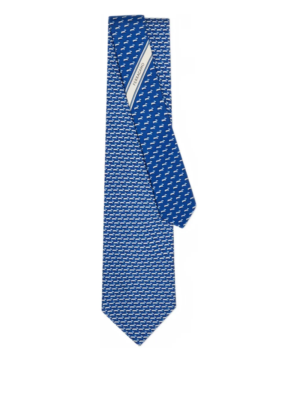 Ferragamo dachshund print silk tie - Blauw