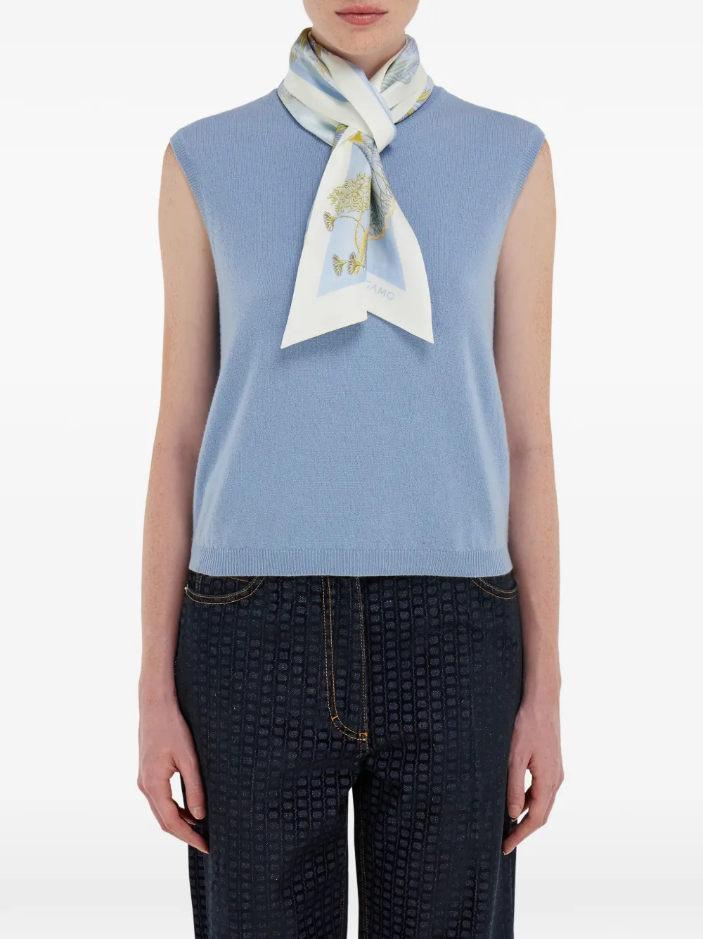 Ferragamo Water Lily Print Silk Bandeau In Blue