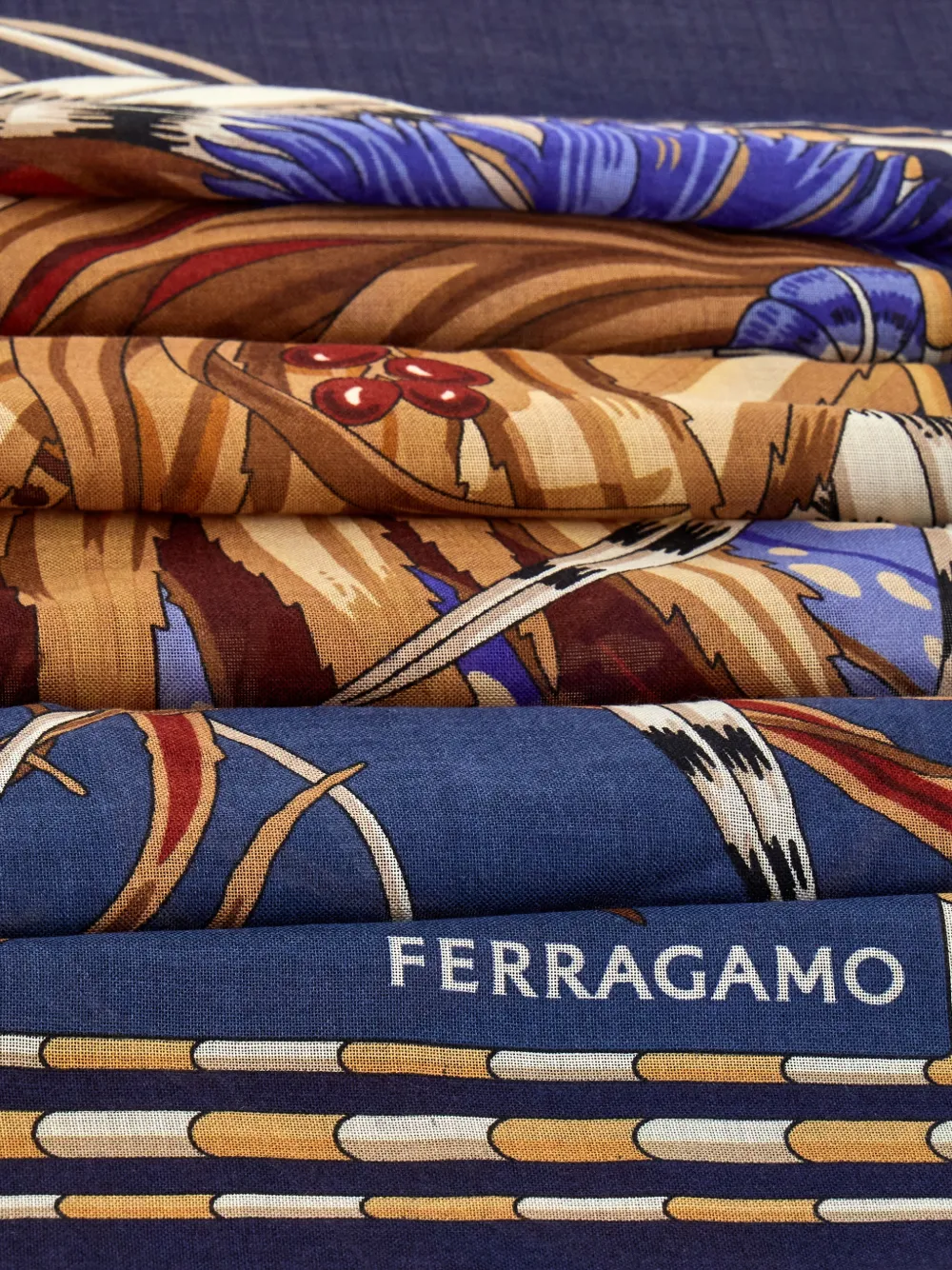 Ferragamo Sjaal met Rooster-print - Blauw