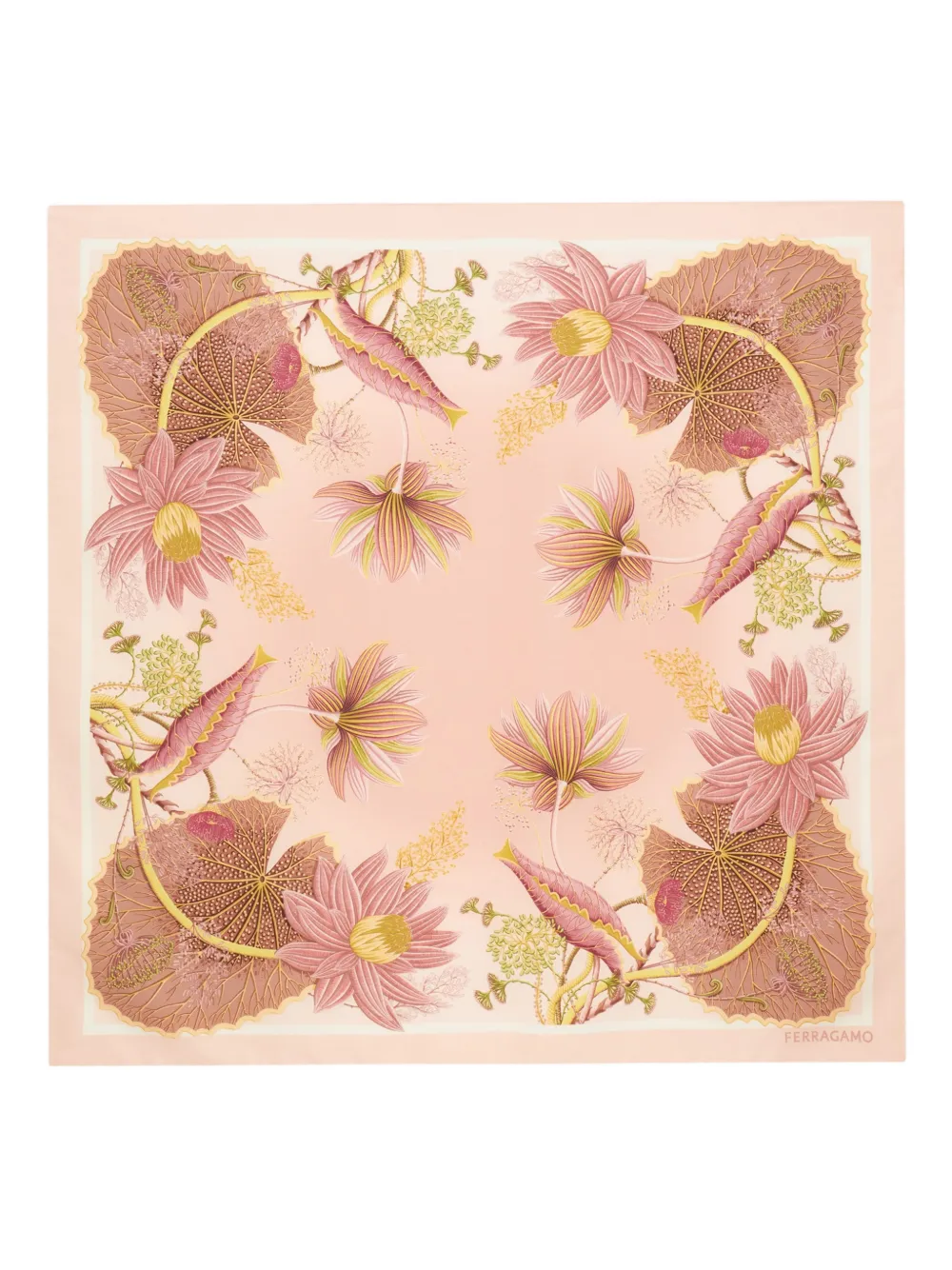 Ferragamo Water Lilies Print Silk Scarf In Pink