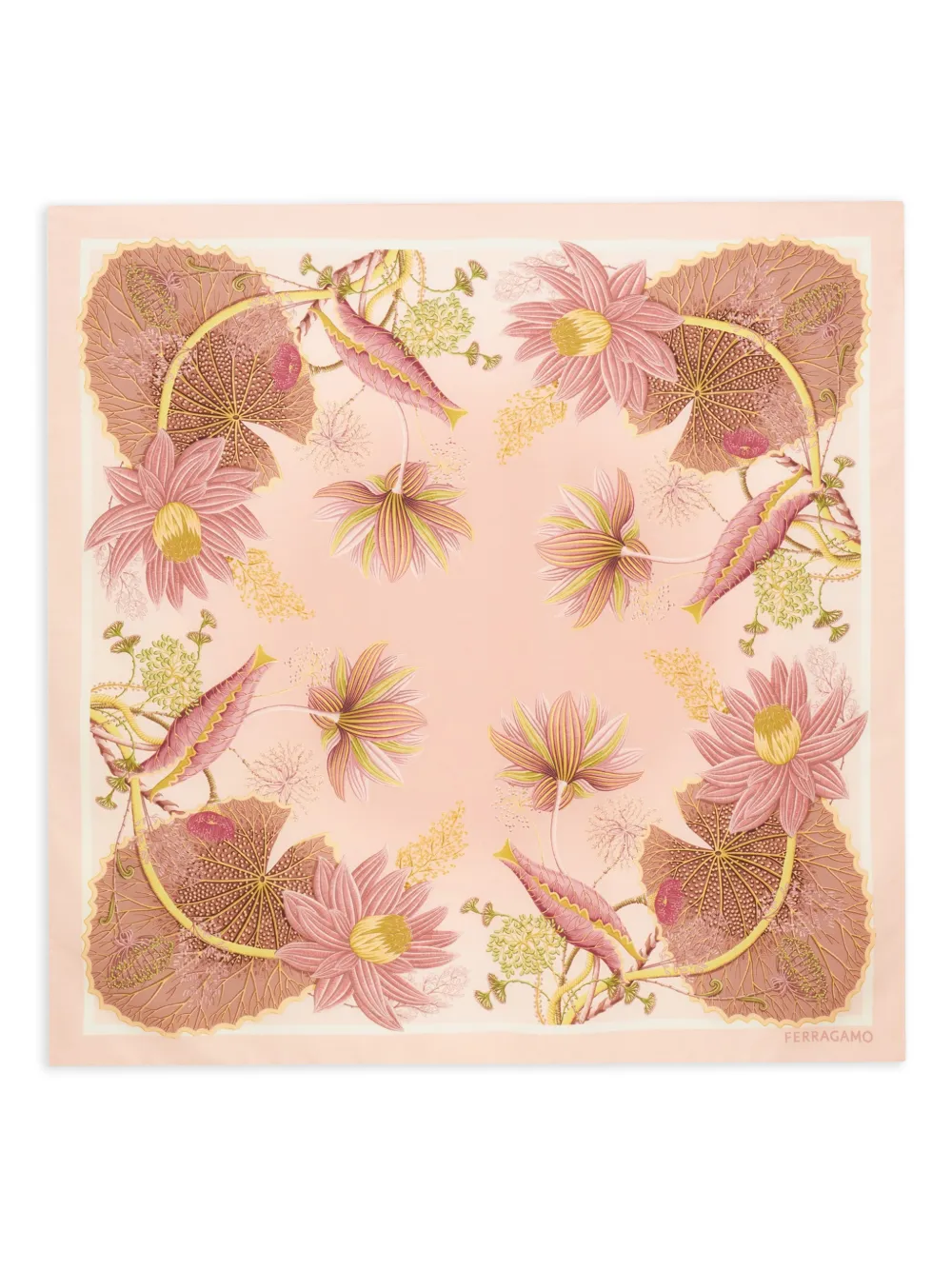 Ferragamo water lilies print silk scarf - Pink