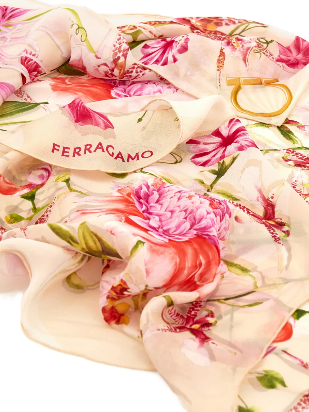 Ferragamo Gaia Print Silk Scarf In Pink