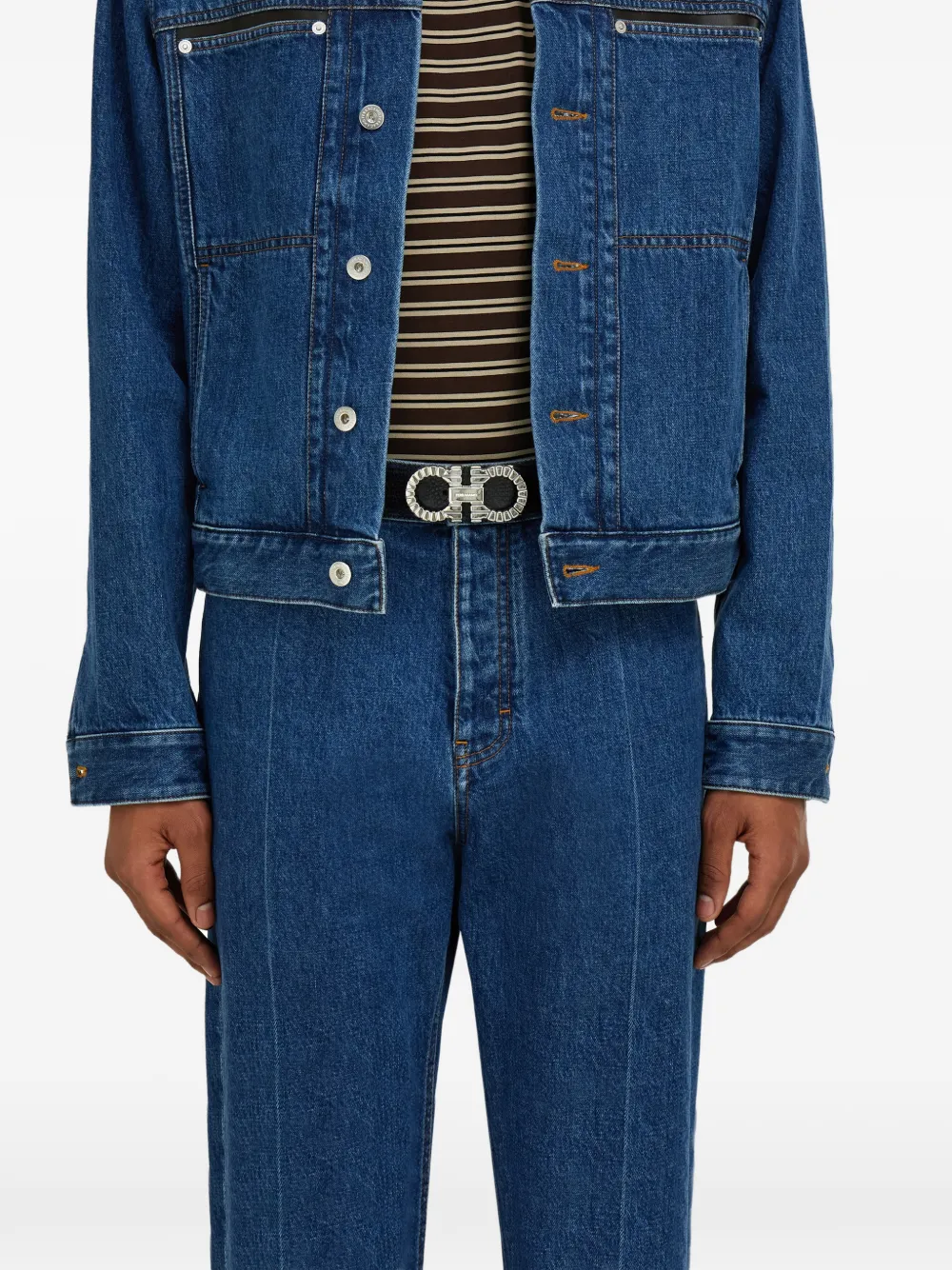 Ferragamo topstitched gancini buckle belt - Zwart