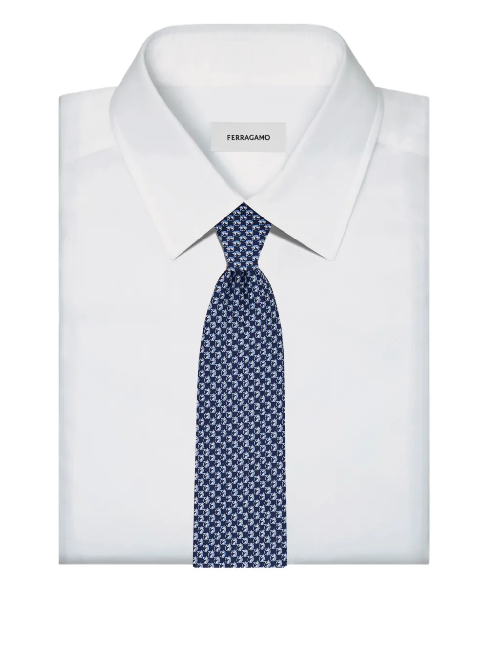 Ferragamo Gancini zijden stropdas met paardenprint Blauw