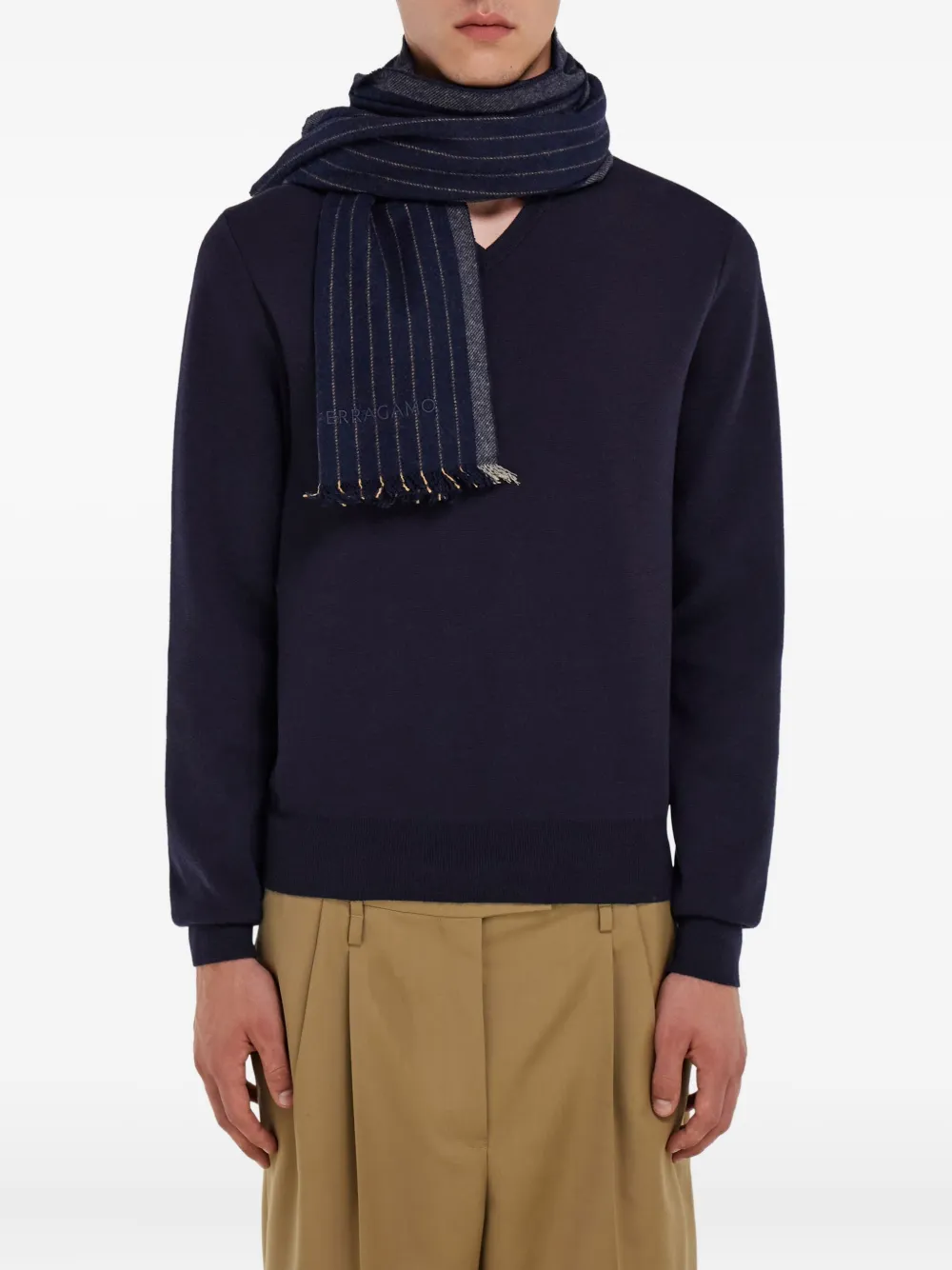 Ferragamo Striped-pattern Scarf In Blue