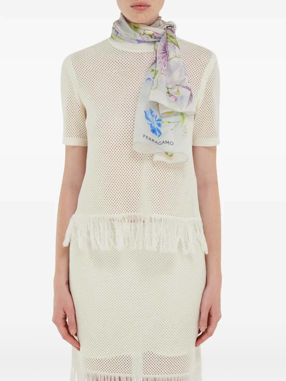 Ferragamo Gaia-print Silk Scarf In Neutral