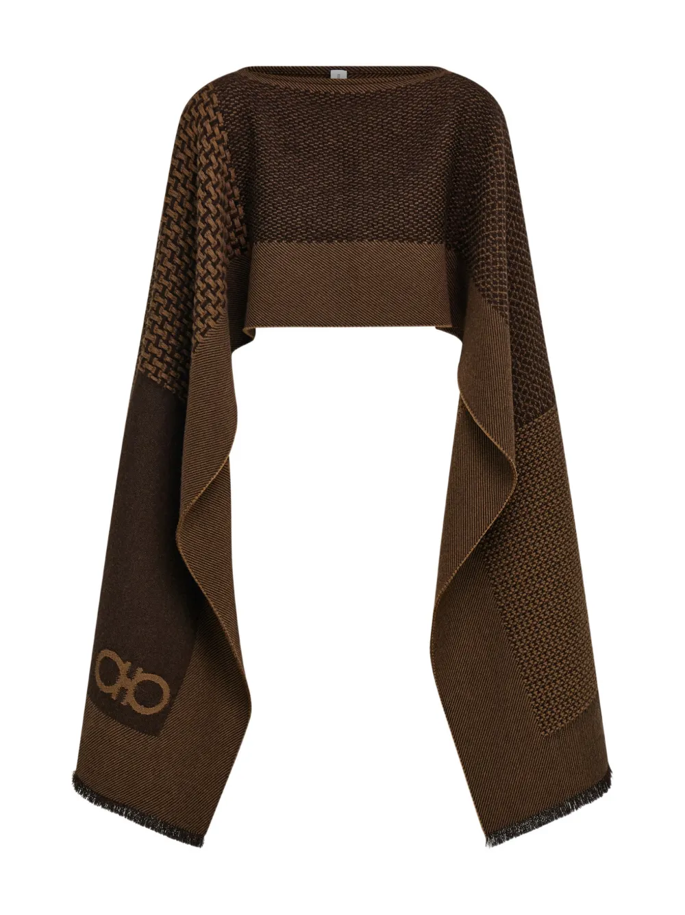 Ferragamo Jacquard Patchwork Cape In Brown