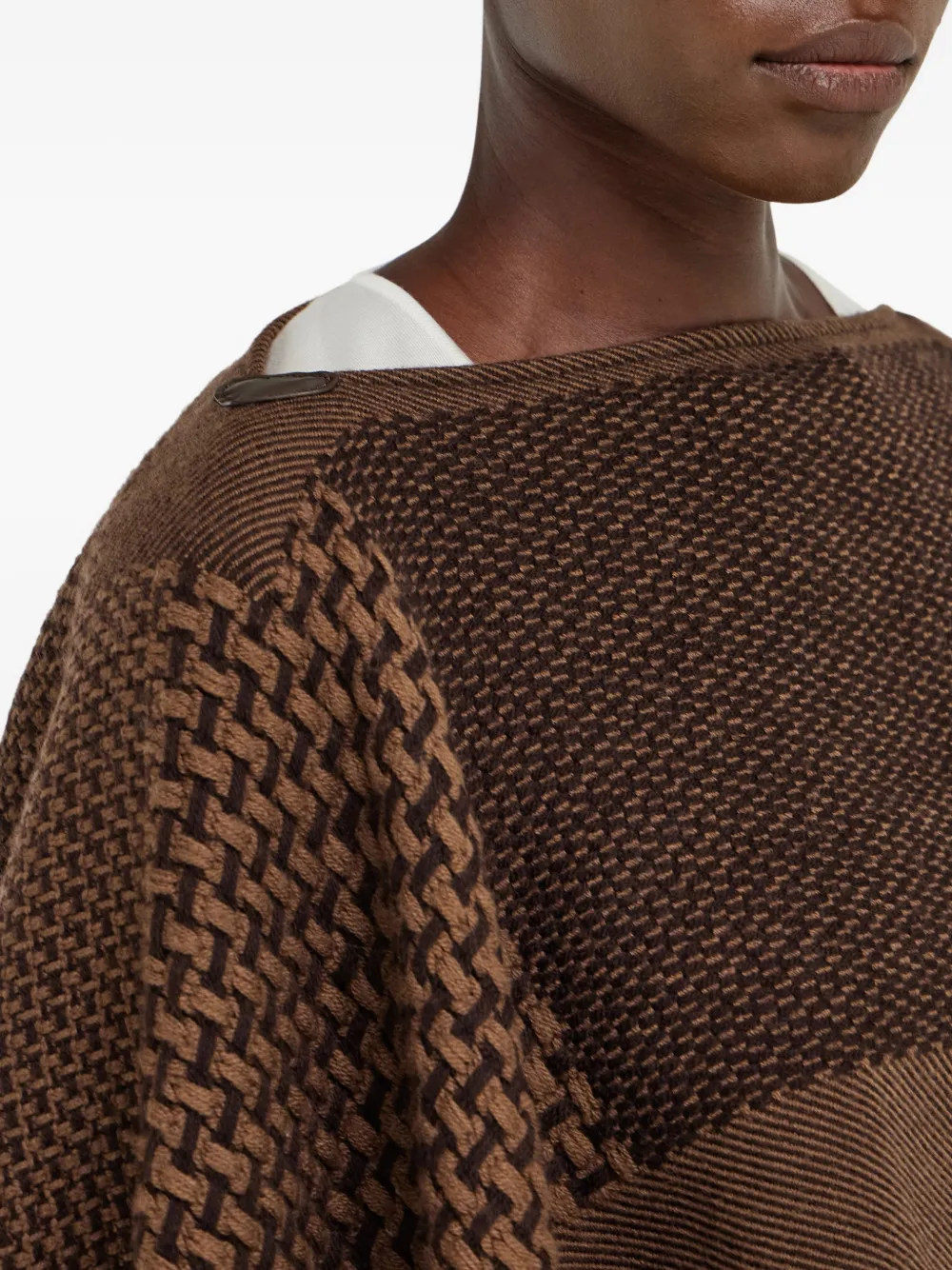Ferragamo Jacquard Patchwork Cape In Brown