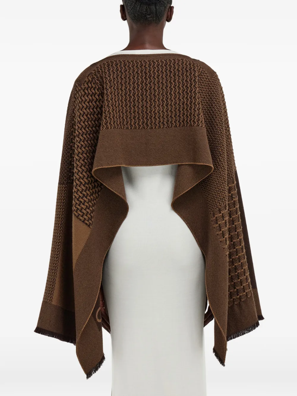 Ferragamo Jacquard Patchwork Cape In Brown