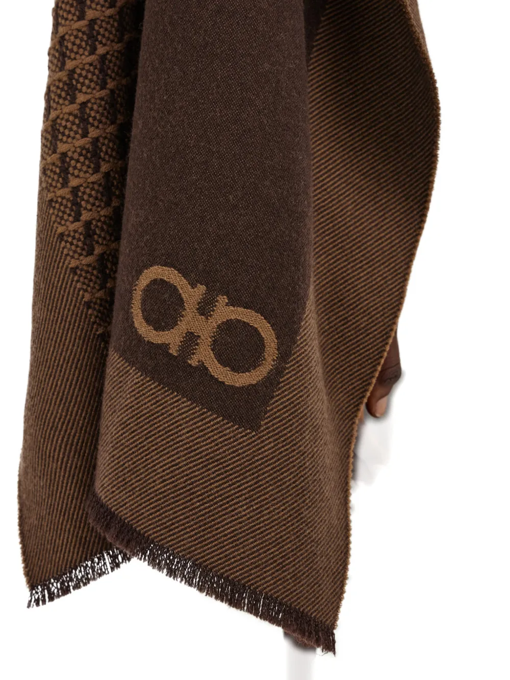 Ferragamo Jacquard Patchwork Cape In Brown