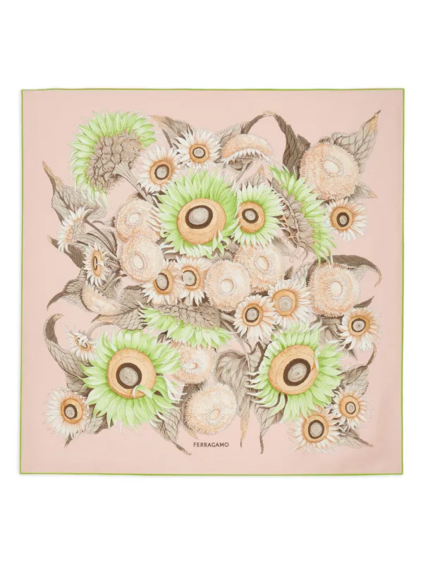 Ferragamo Sunflower-print Silk Scarf in Pink