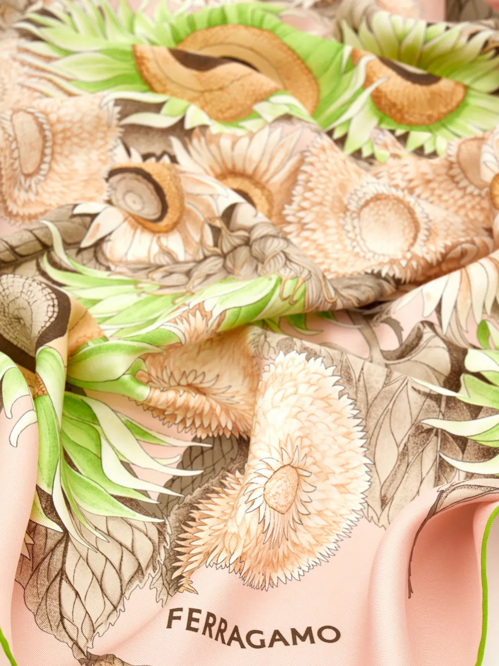 Ferragamo Sunflower-print Silk Scarf in Pink, view 3
