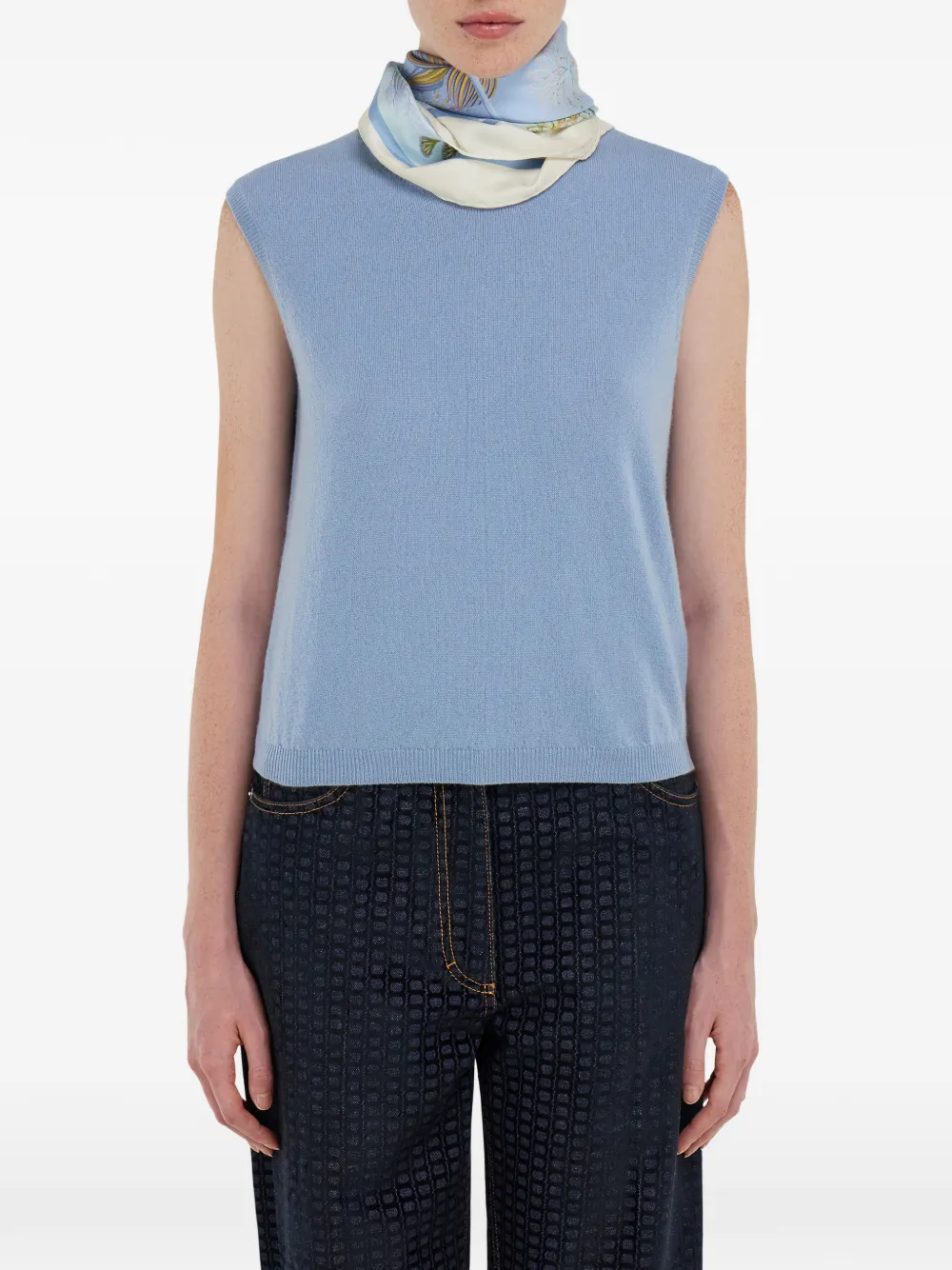 Ferragamo Water Lilies Floral Silk Scarf In Blue