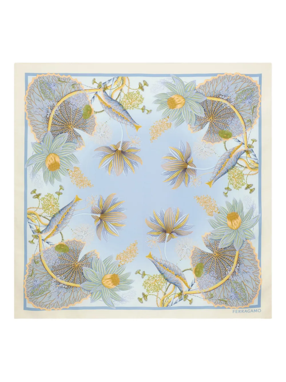 Ferragamo Water Lilies Floral Silk Scarf In Blue
