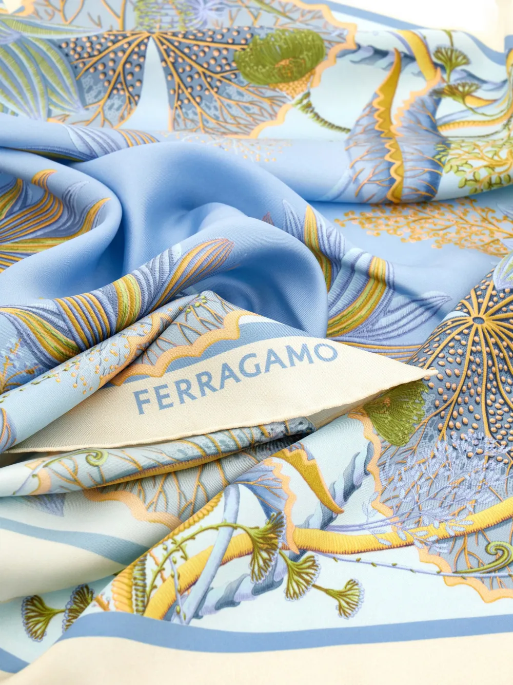 Ferragamo Water Lilies Floral Silk Scarf In Blue