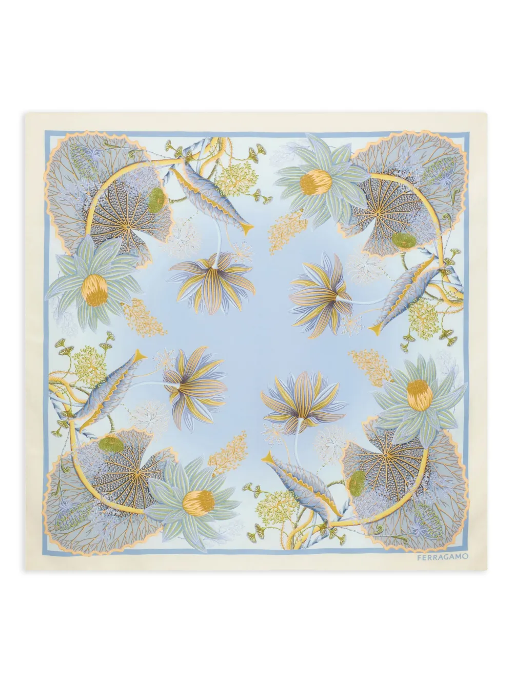 Ferragamo water lilies floral silk scarf - Blue