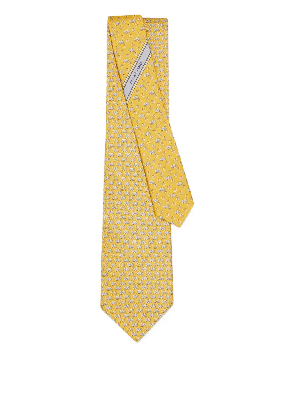 Ferragamo elephant gancini silk tie - Geel