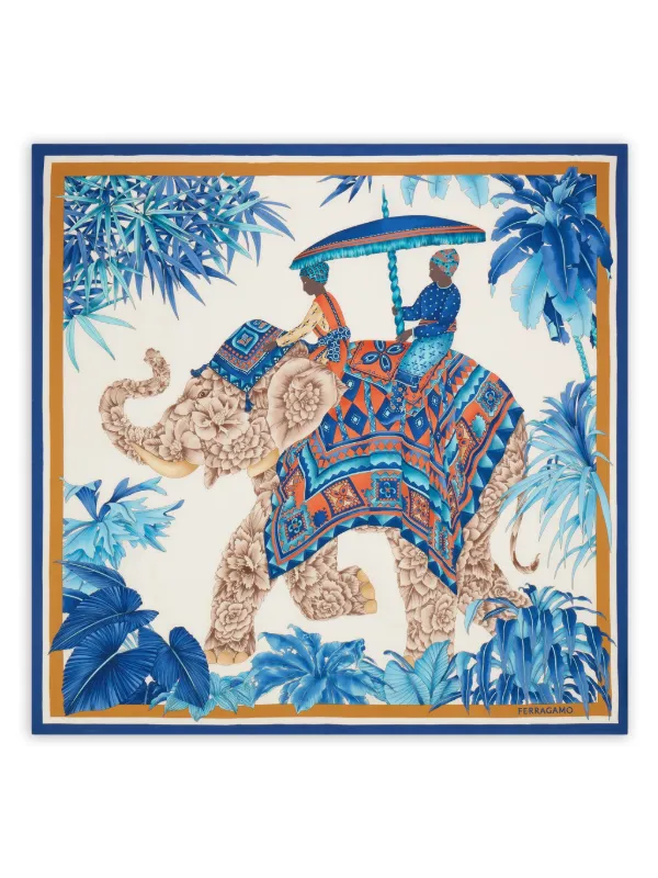 Salvatore Ferragamo ロゴプリント スカーフ Ferragamo プリント シルクスカーフ | ブルー | FARFETCH JP