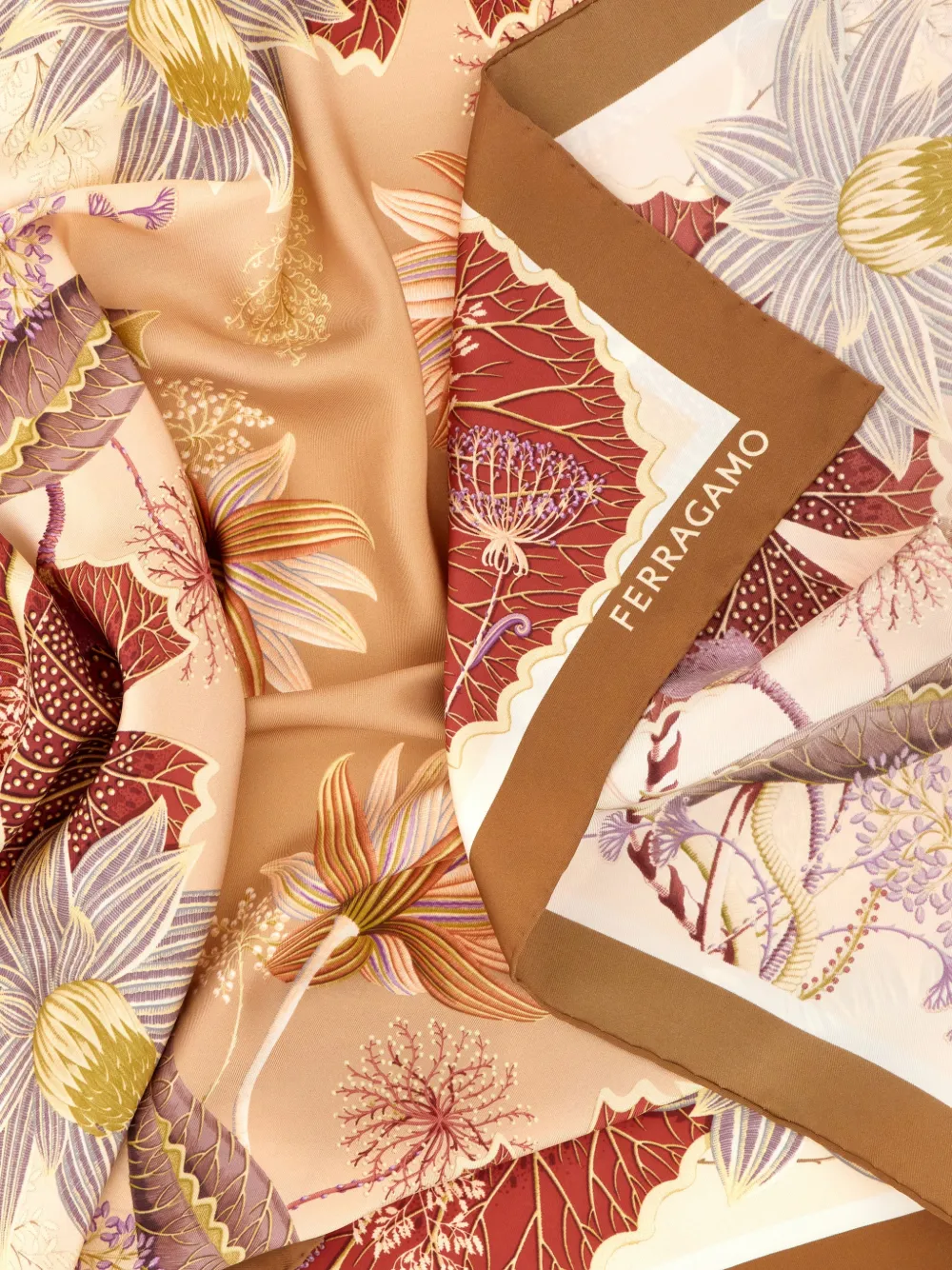 Ferragamo Water Lilies printed silk scarf - Bruin