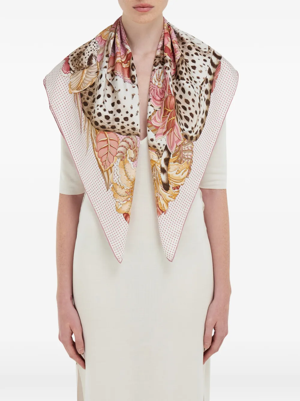 Ferragamo Cheetah-print silk scarf - Beige