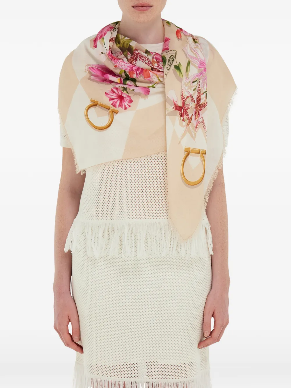 Ferragamo Zijden sjaal met Gaia-print - Roze