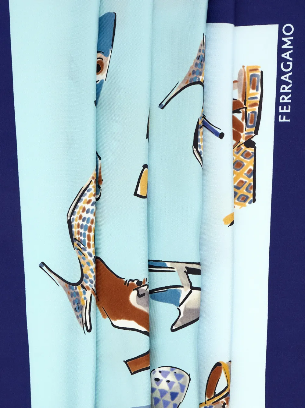 Ferragamo Zijden sjaal met Genio-print Blauw