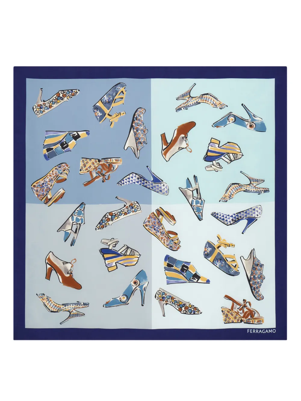 Ferragamo Genio-print silk scarf - Blu