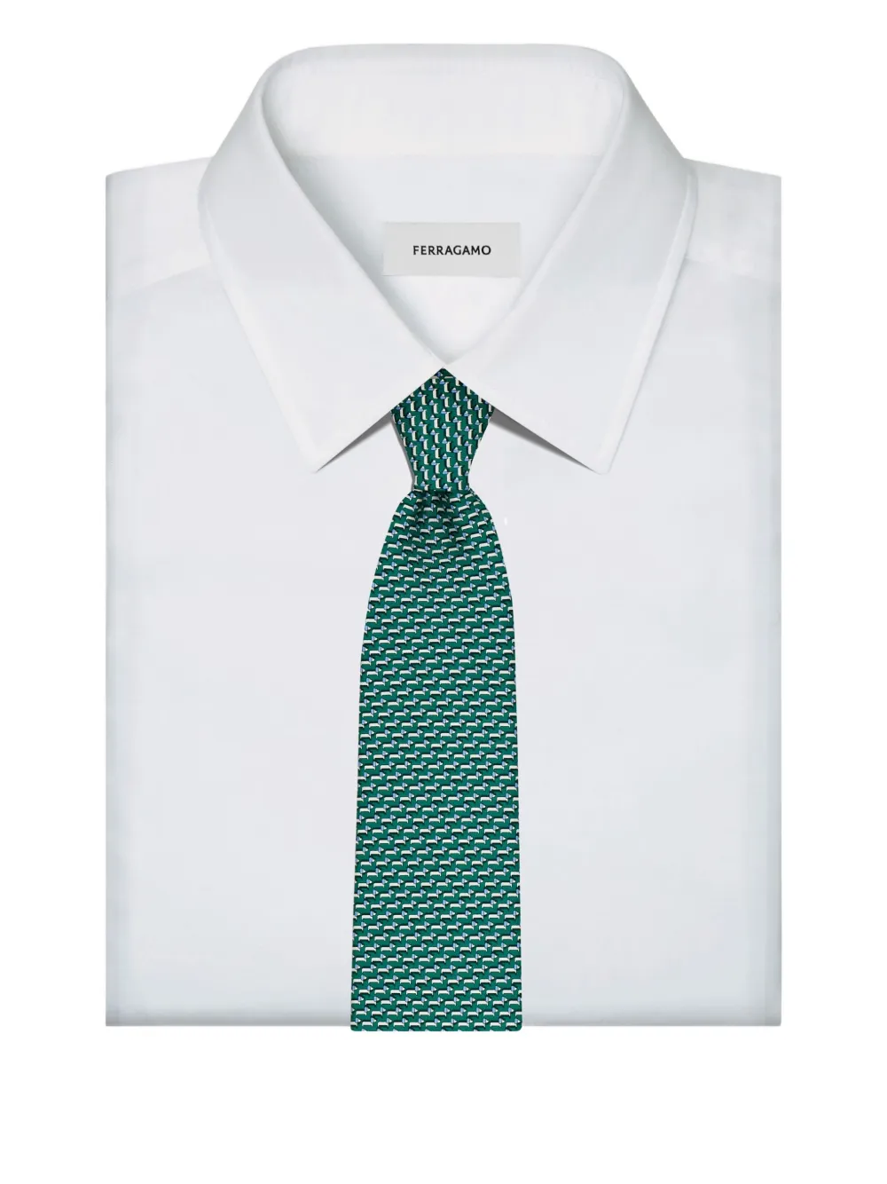 Ferragamo Dachshund Print Silk Tie In Green