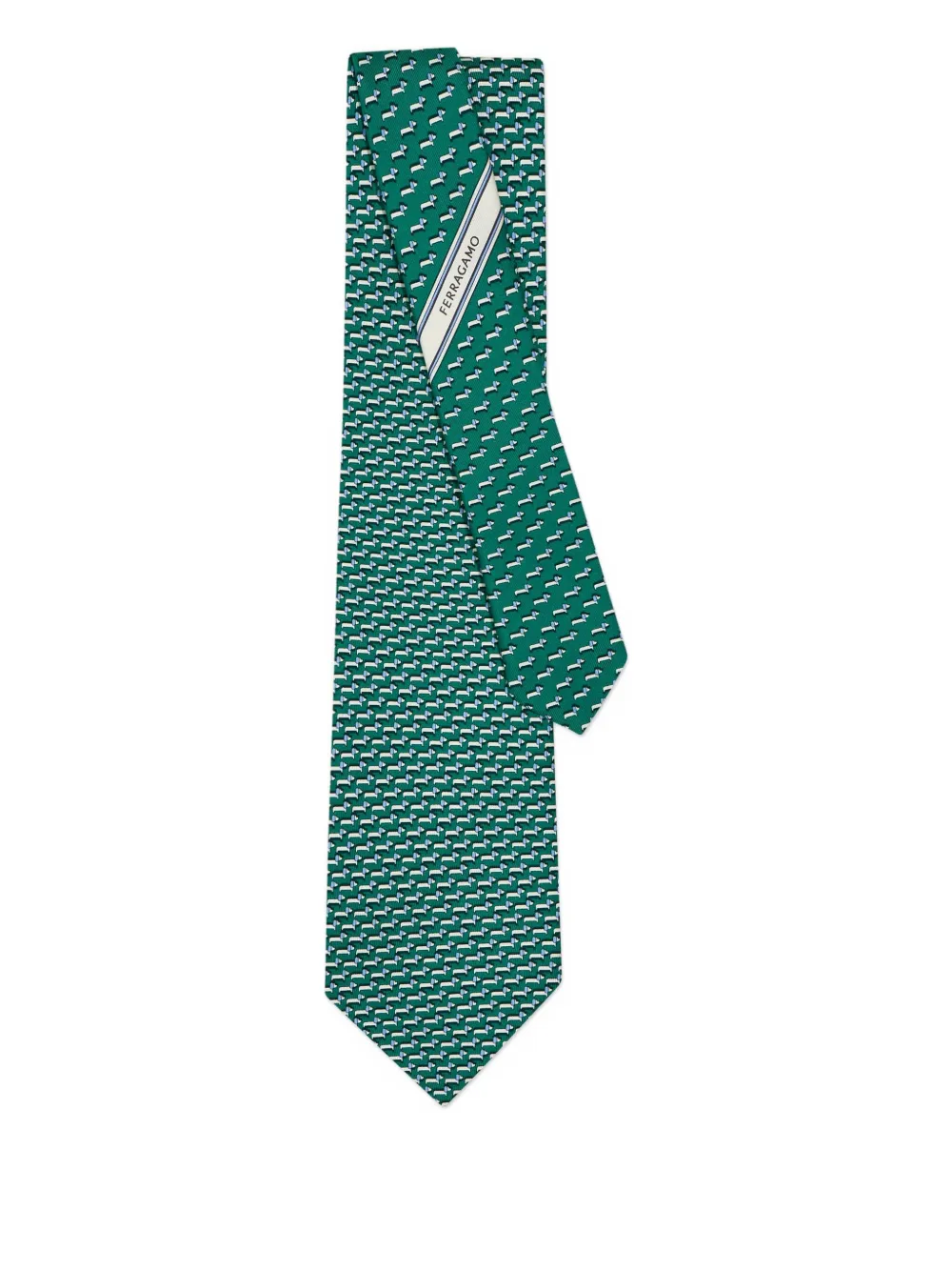 Ferragamo dachshund print silk tie - Groen