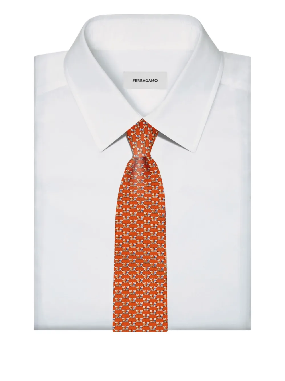 Ferragamo Zijden stropdas met terriër-print Oranje