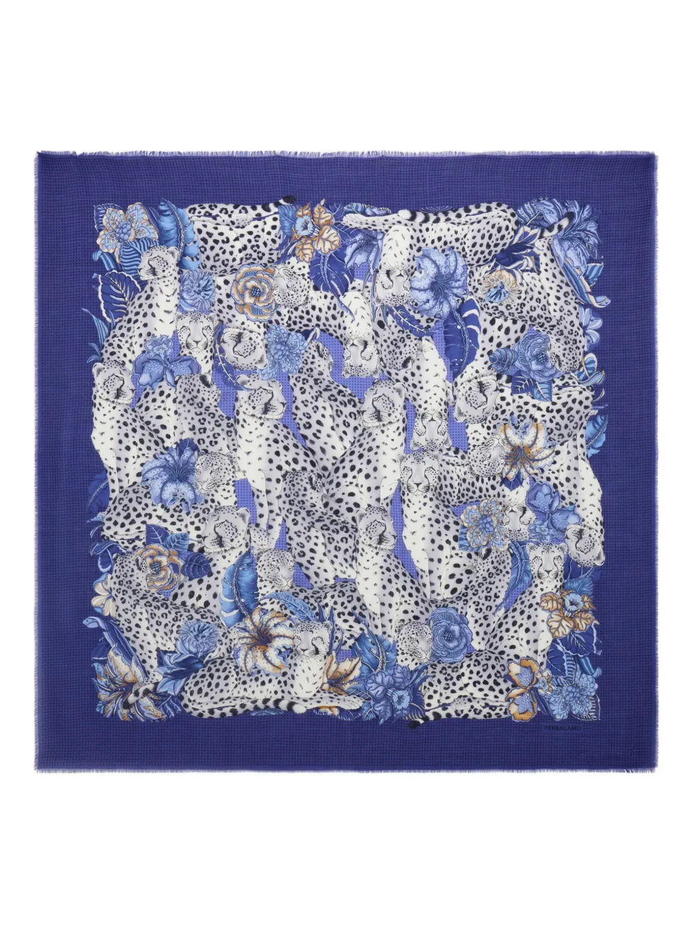 Ferragamo Ghepardo-print cashmere scarf | Blue | Image 1