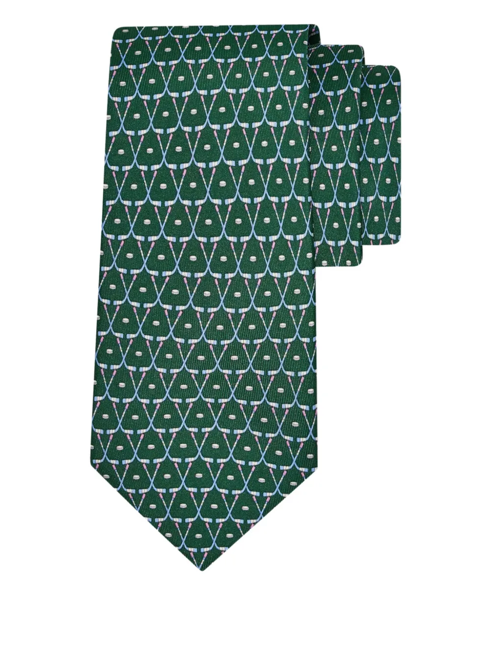 Ferragamo hockey-print silk tie - Groen