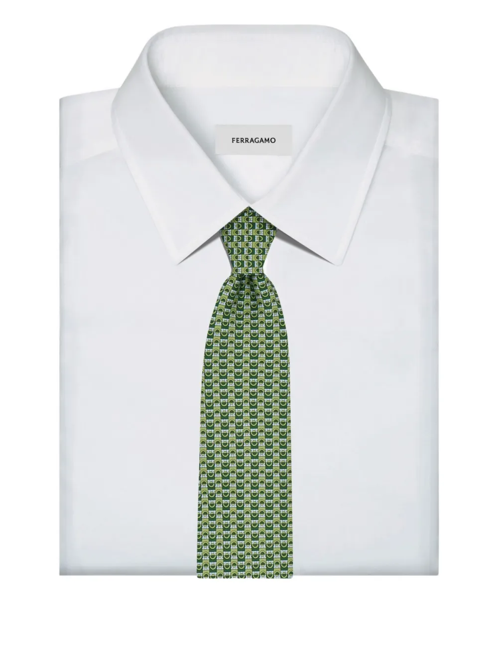 Ferragamo Zijden stropdas met Gancini-print Groen