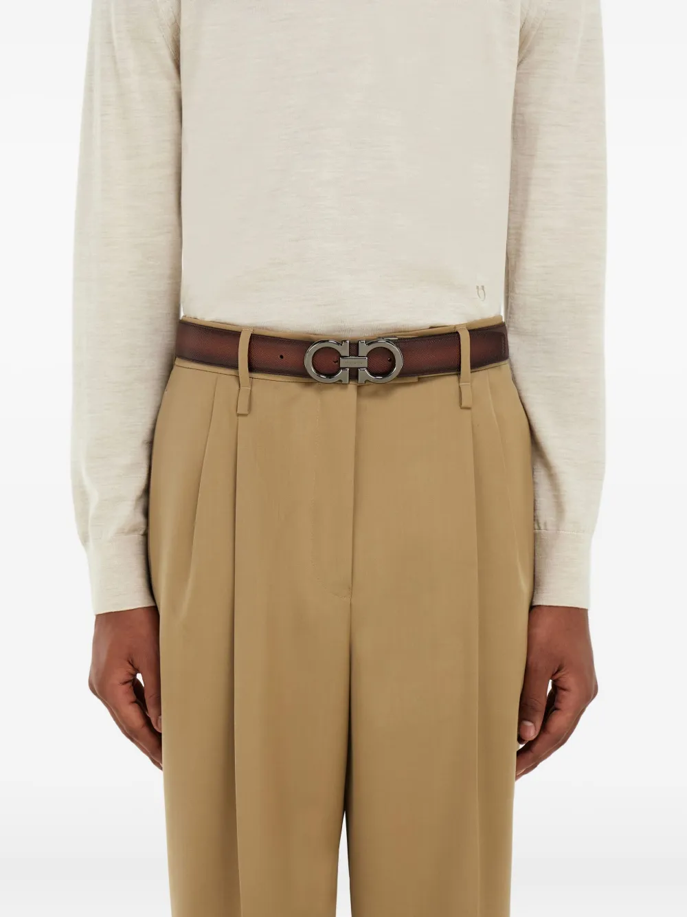 Ferragamo Reversible And Adjustable Gancini Belt In Brown