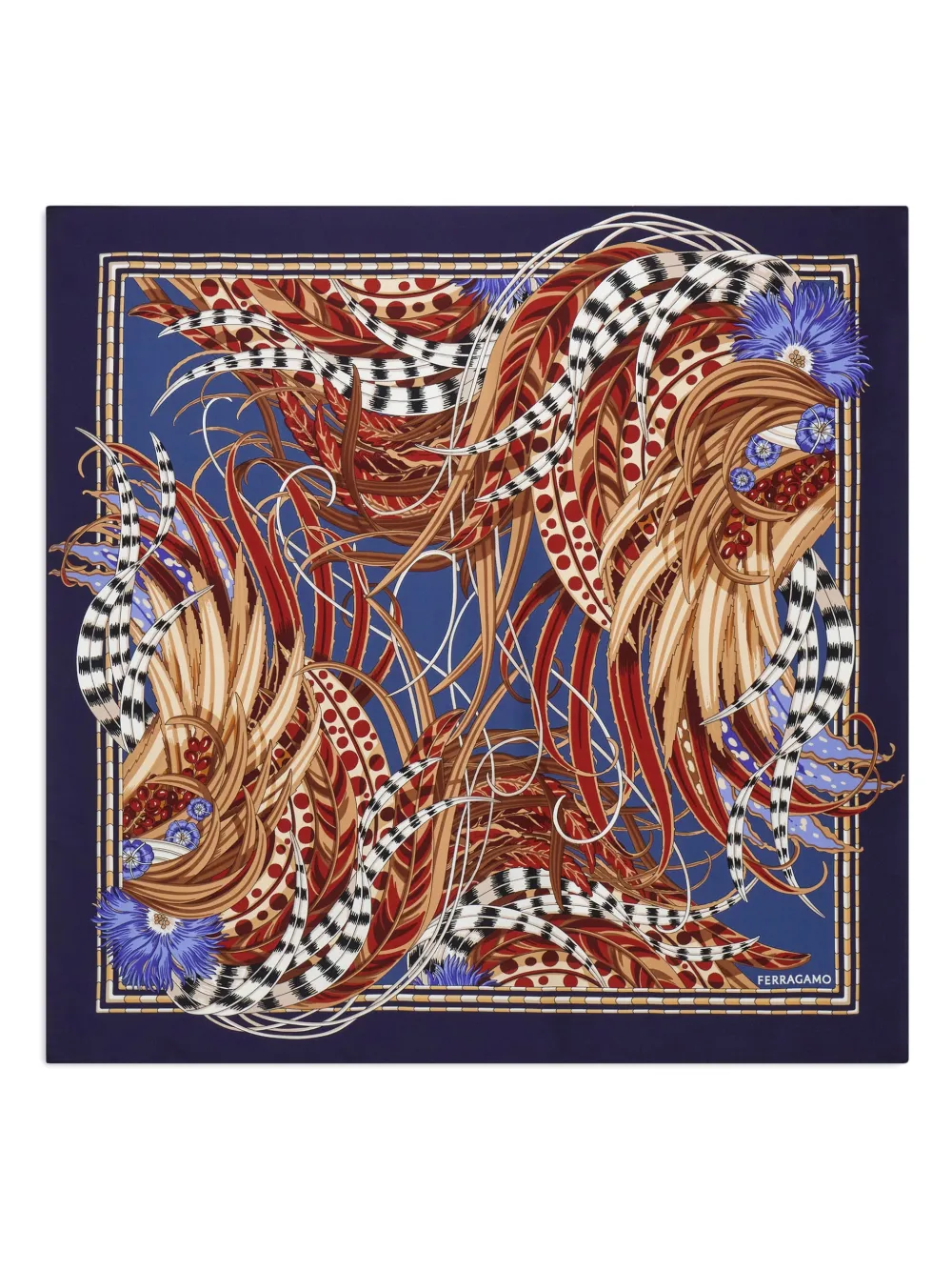 Ferragamo Rooster-print Silk Scarf In Multi