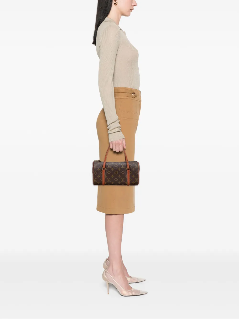 Pre-owned Louis Vuitton 1990 Monogram Papillon 26 Handbag In Brown
