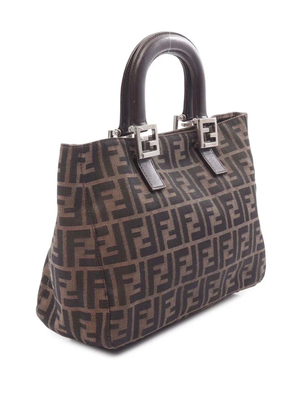 Pre-owned Fendi 2000-2017 Small Zucca Canvas Twins Tote Bag In Brown