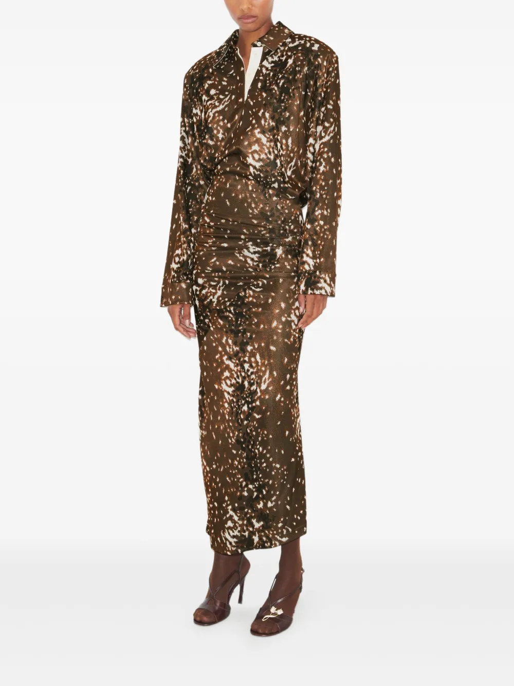 Tory Burch Jurk met abstracte print en lange mouwen - Bruin