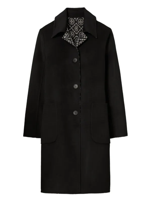 今期！大特価！半額以下！新品！TORY BURCH ロゴボタンウールコート Tory Burch ジャカード モノグラム ウールコート | ブラック | FARFETCH JP