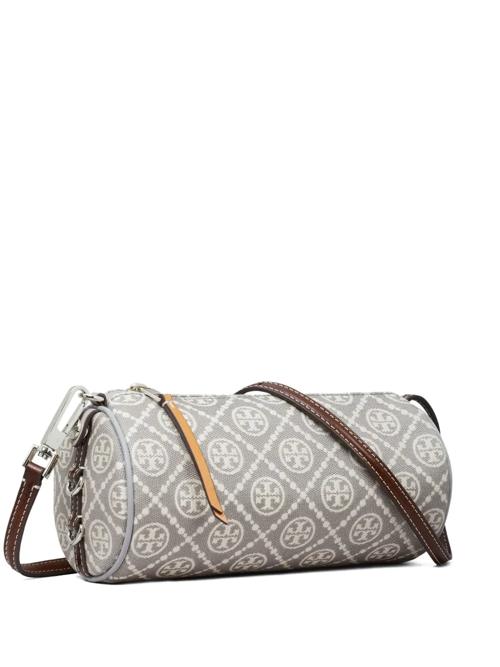 Tory Burch Monogram Cylinder Utility Cross Body Bag In Gray
