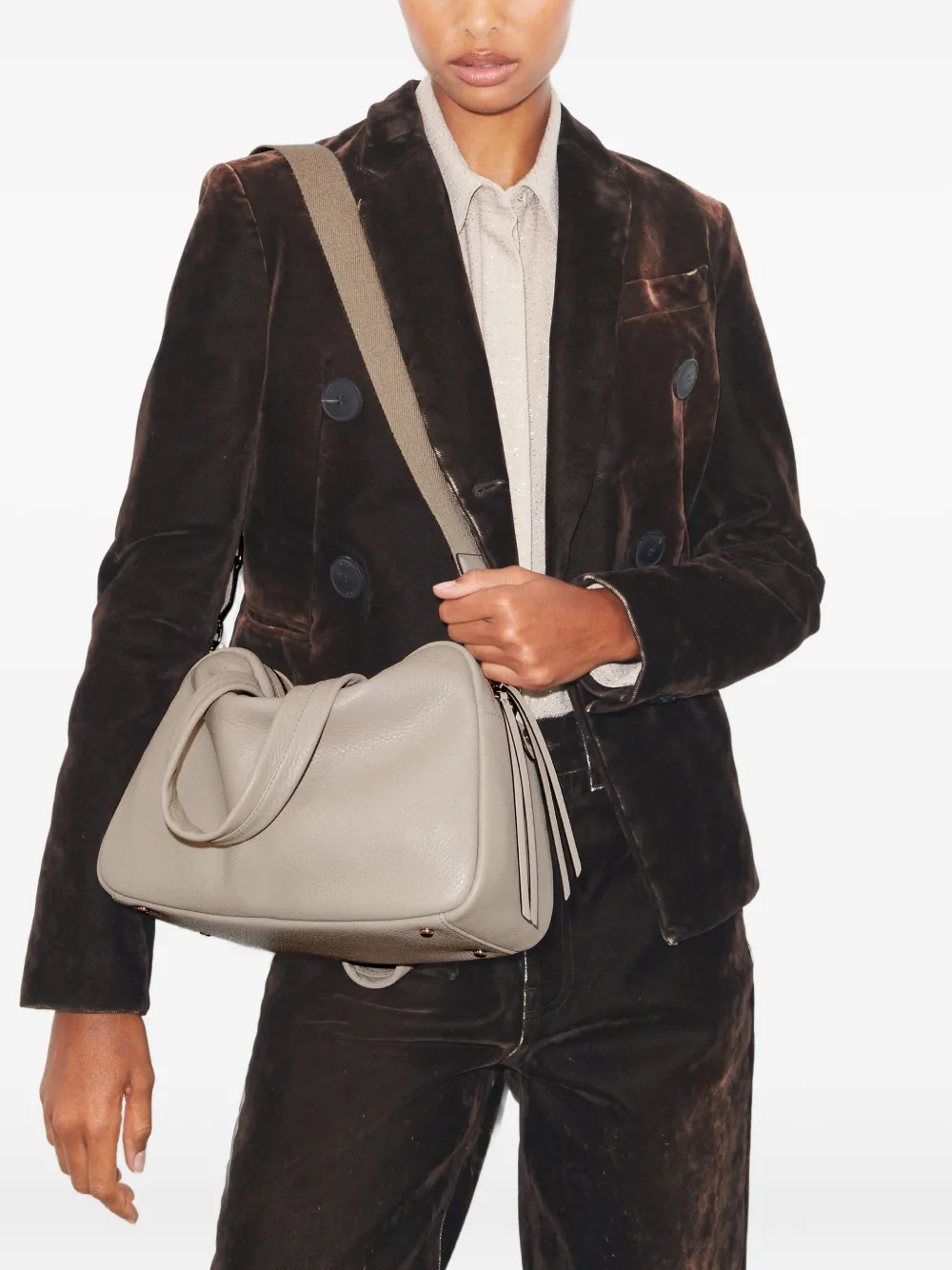 Tory Burch Zip Leather Tote Bag In Gray