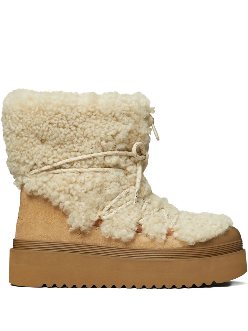 Tory Burch Shearling Lace-up Boot In Neutral